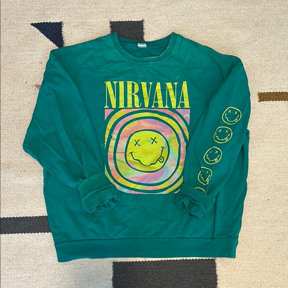 Urban Outfitters - NIRVANA Neon Green Crewneck Sweater with Graphic Design